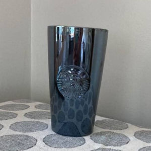 2019 Starbucks Black Graphite Mirrored Ceramic Travel Mug 12 oz. With Lid